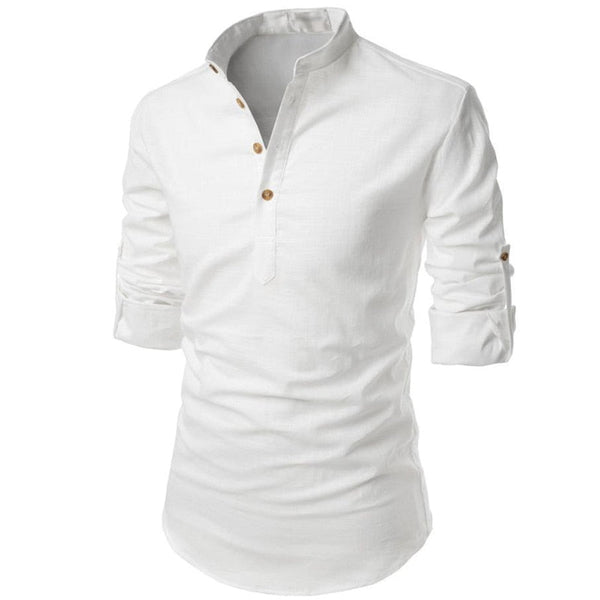 Herren Sommerhemd Regular Fit Freizeit Langarm Stehkragen