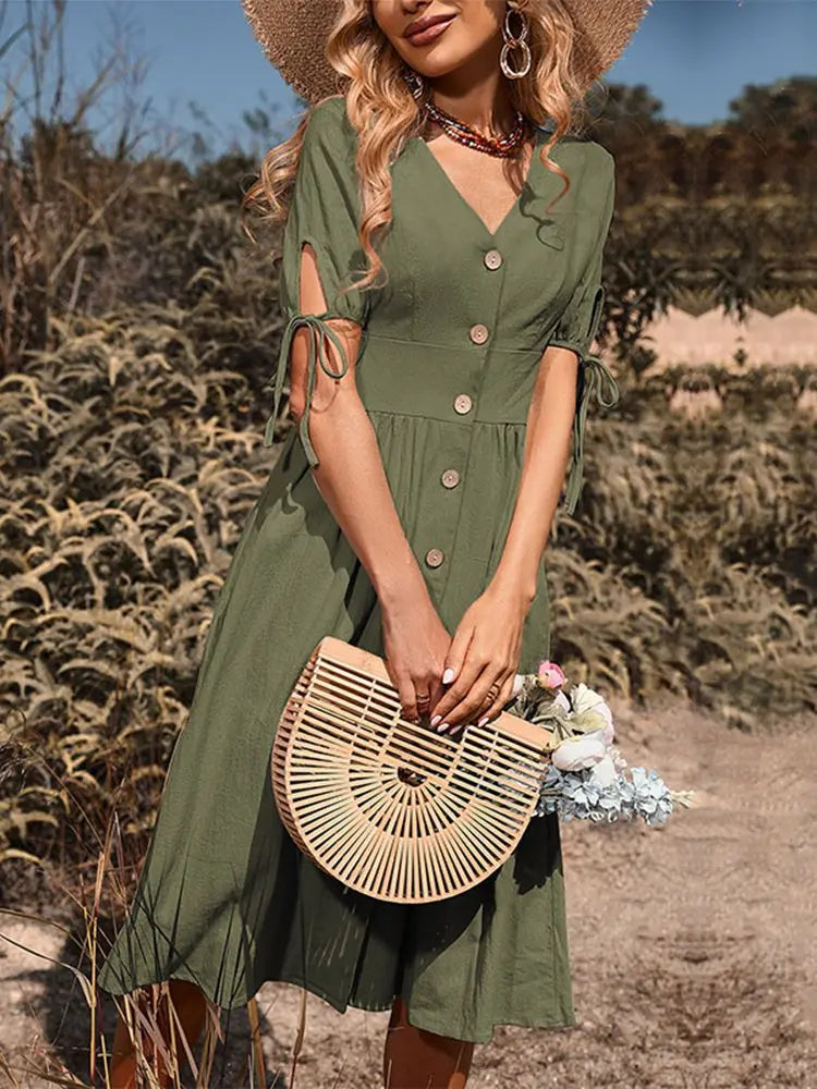 Sommerkleid Damen Regular Fit V-Ausschnitt Freizeit