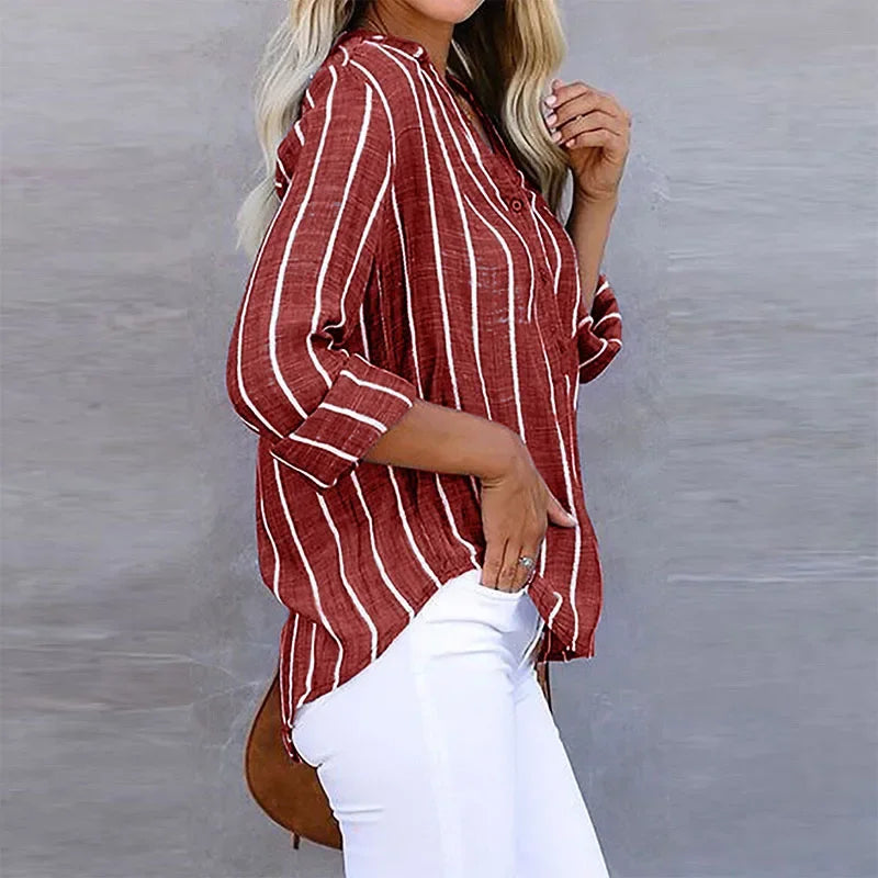 Sommerhemd Damen Relaxed Fit Casual V-Ausschnitt