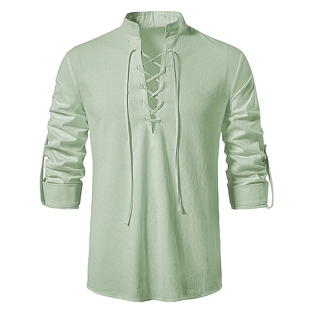 Sommerhemd Herren Relaxed Fit Freizeit mit Bindeband am Ausschnitt