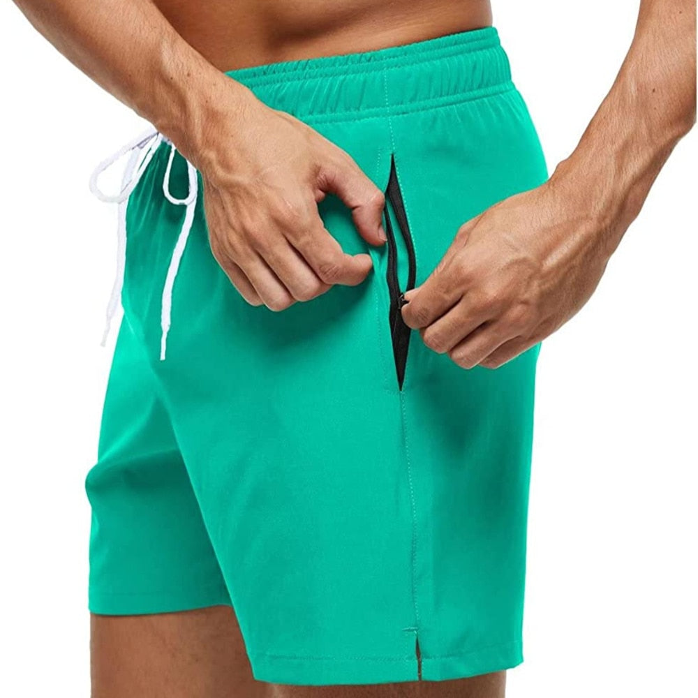 Herren Badehose Regular Fit Freizeit mit Reißverschlusstasche und Kordelzug