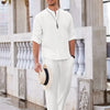Herren Sommer Set Regular Fit Freizeit Langarmhemd und Hose