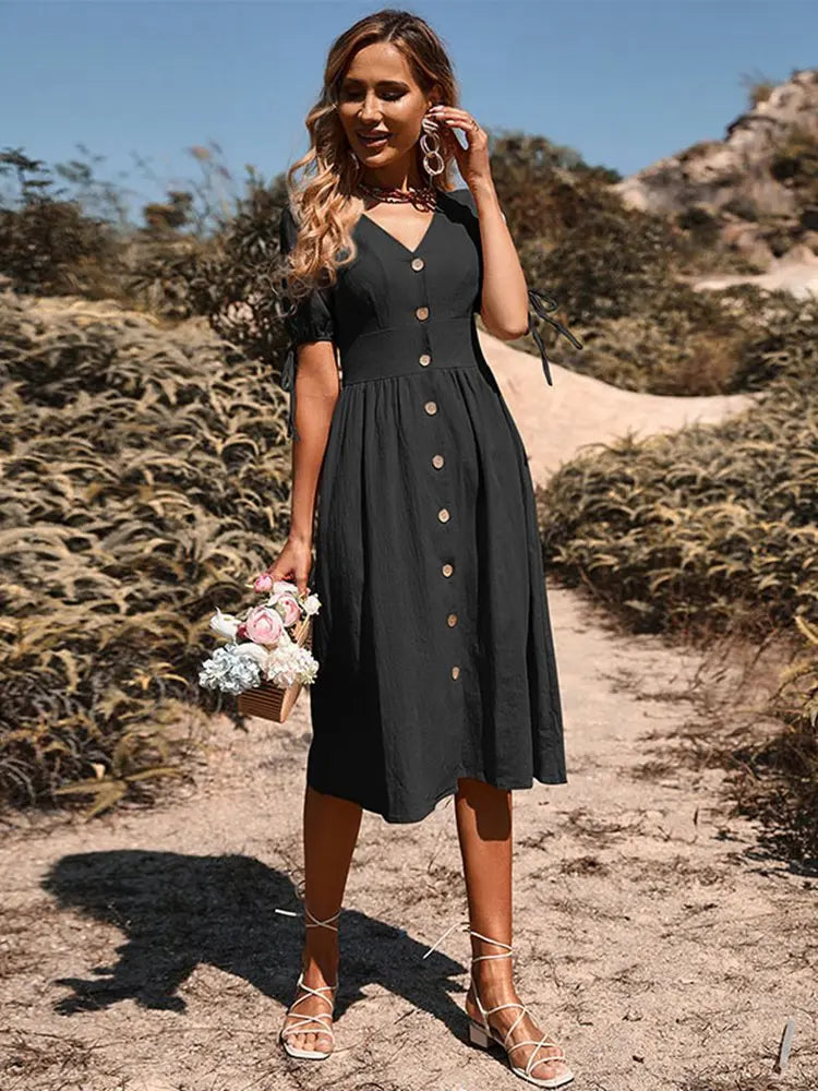 Sommerkleid Damen Regular Fit V-Ausschnitt Freizeit