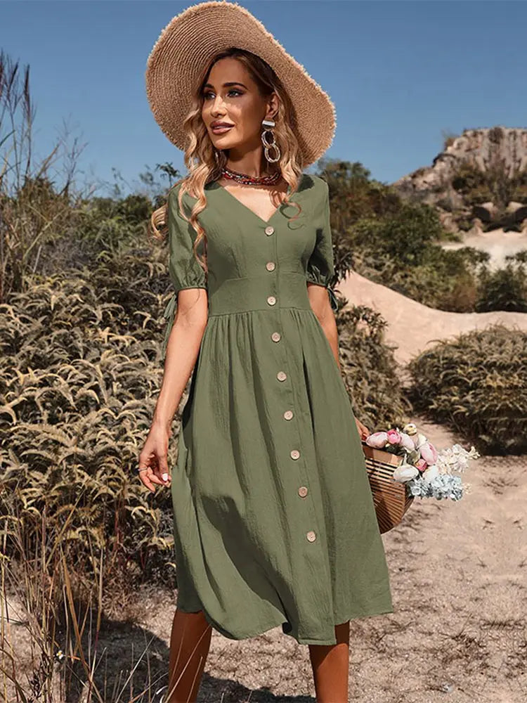 Sommerkleid Damen Regular Fit V-Ausschnitt Freizeit