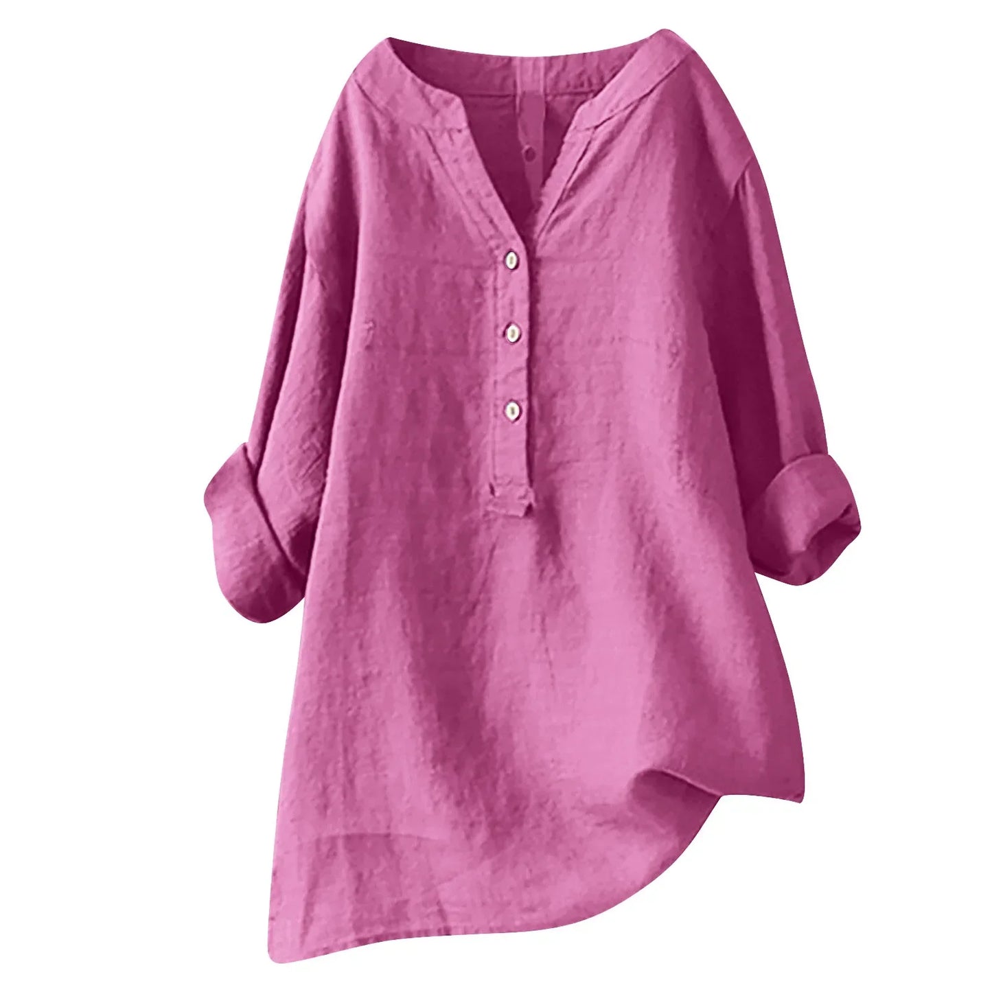 Leinenhemd Damen Locker Sommer Casual V-Ausschnitt