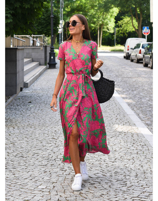 Maxikleid Damen Regular Fit Sommer Casual mit Blumenprint