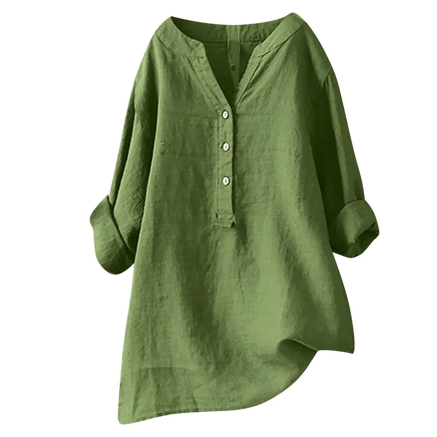 Leinenhemd Damen Locker Sommer Casual V-Ausschnitt