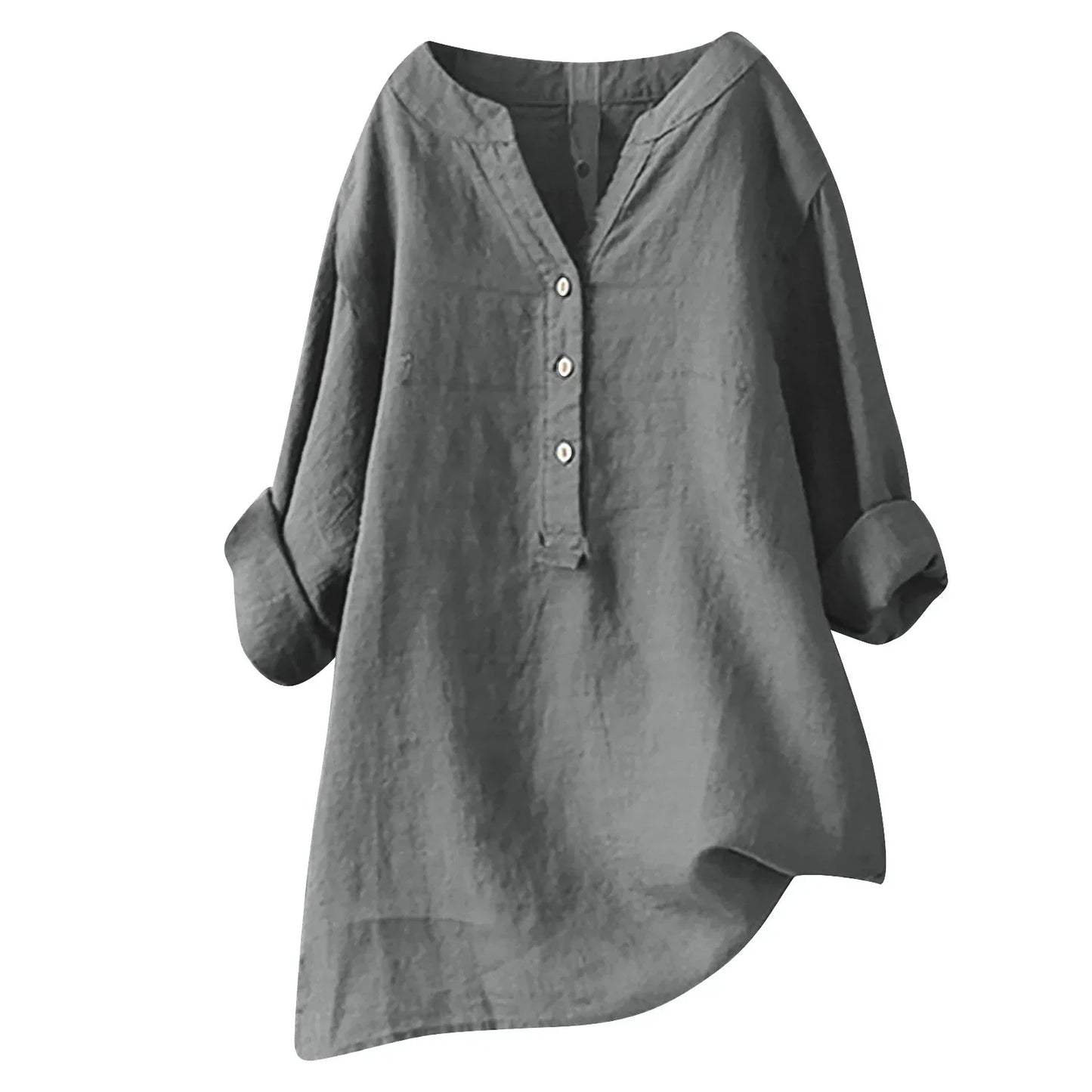 Leinenhemd Damen Locker Sommer Casual V-Ausschnitt