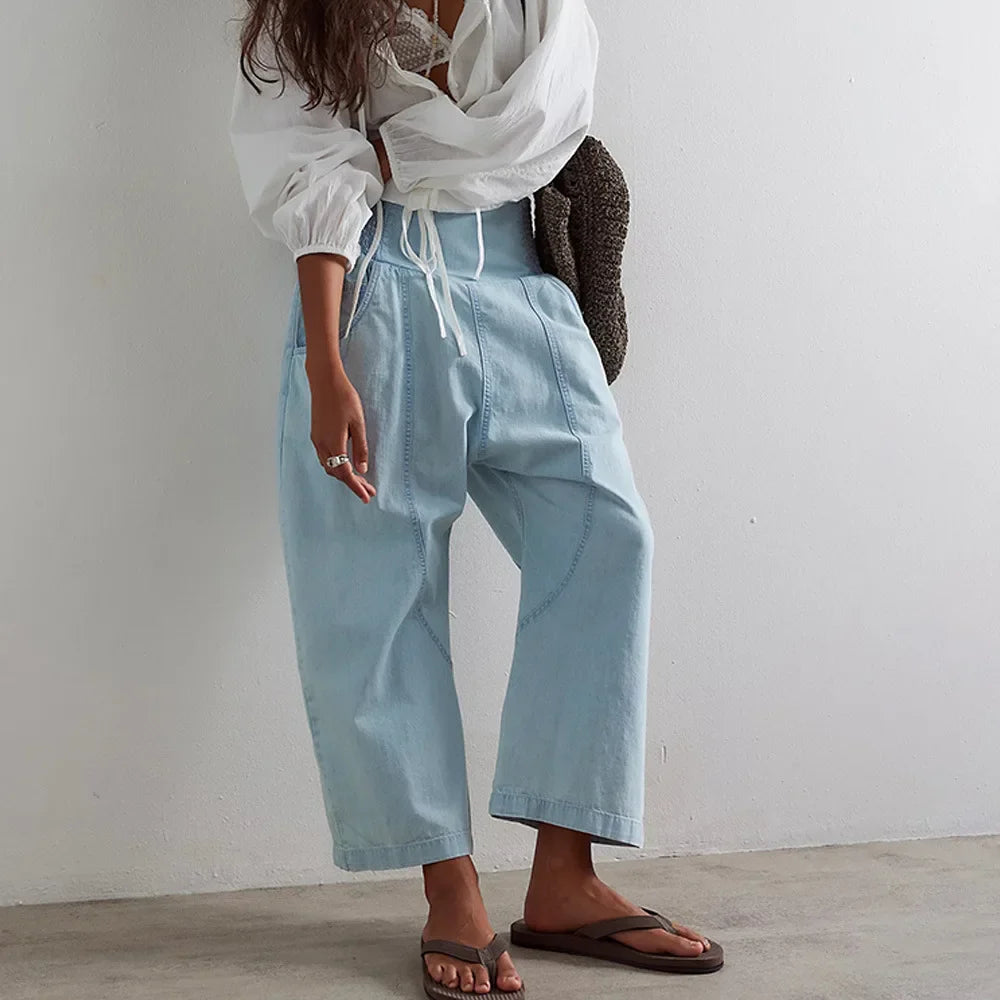 Damen Haremshose Weit Schnitt Casual Relaxed Fit