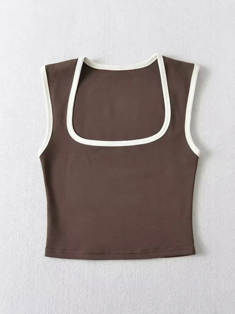 Crop Top Damen Slim Fit Casual Quadrat Ausschnitt
