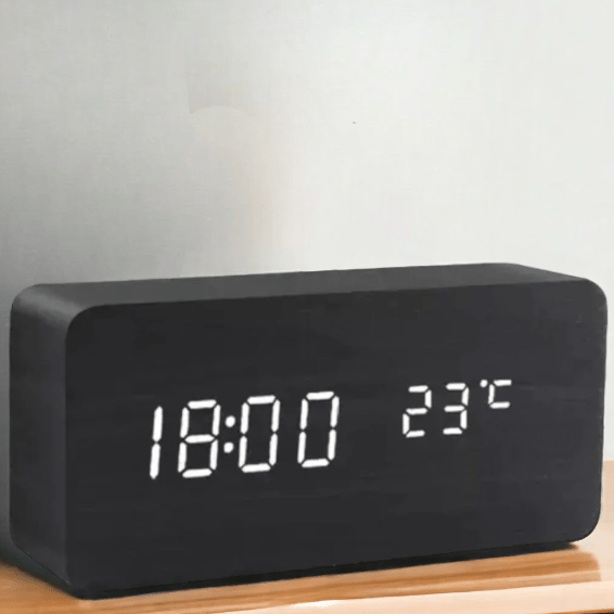 LED Nachttischlampe mit Holz & Uhr – Touch & Dimmbar | Tischlampe Schlafzimmer Modern