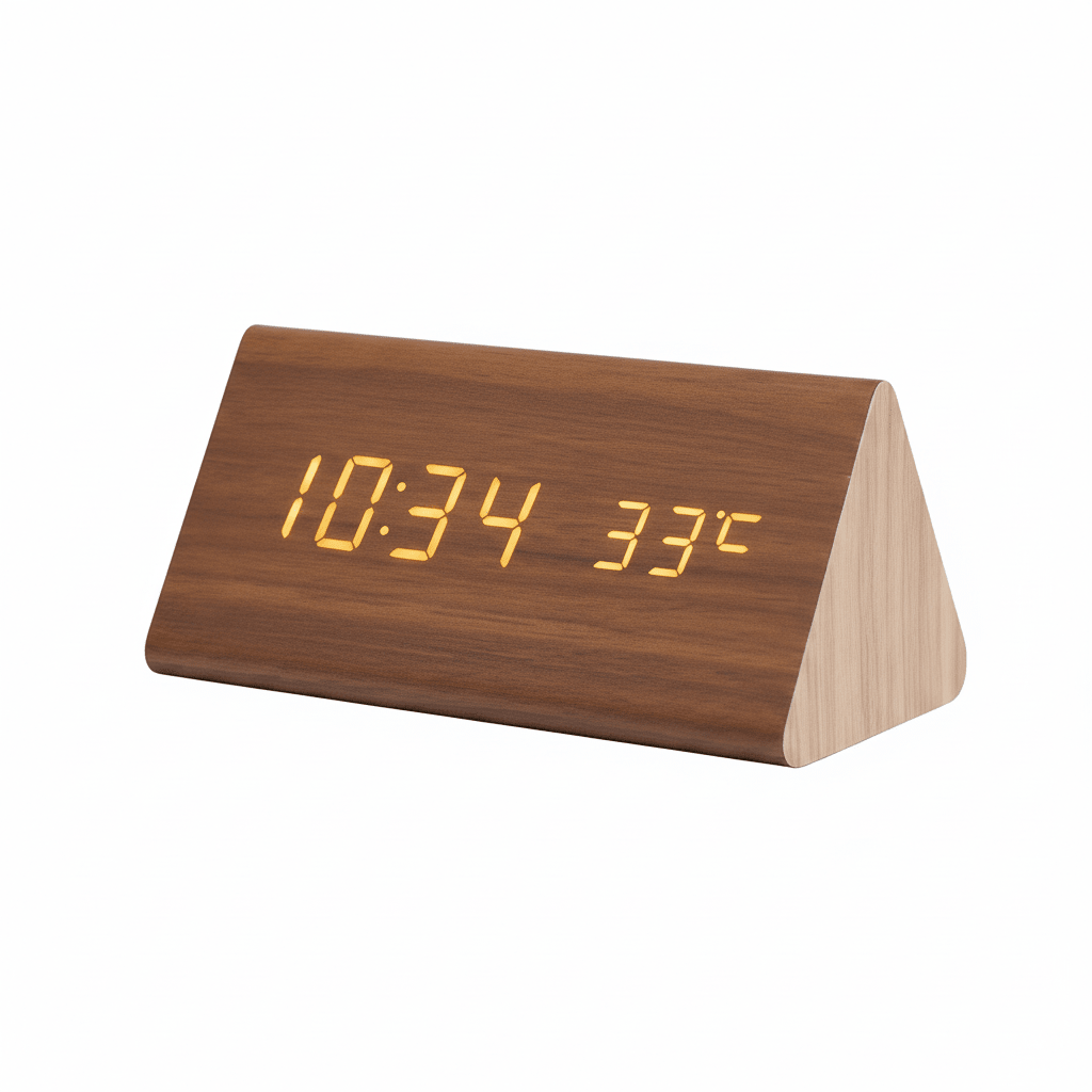LED Nachttischlampe mit Holz & Uhr – Touch & Dimmbar | Tischlampe Schlafzimmer Modern