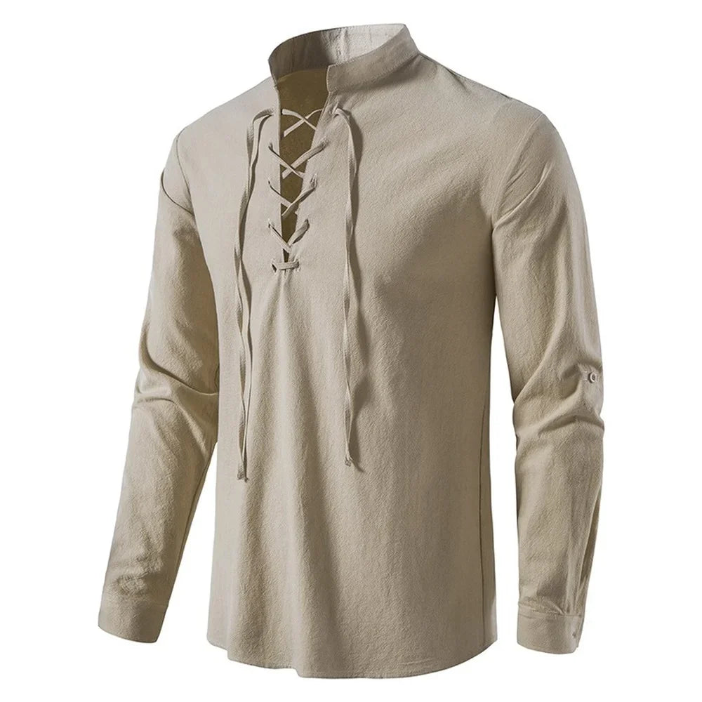 Sommerhemd Herren Relaxed Fit Freizeit mit Bindeband am Ausschnitt