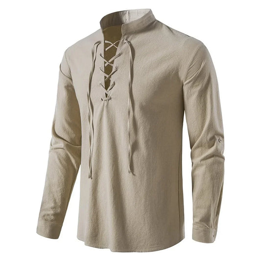 Sommerhemd Herren Relaxed Fit Freizeit mit Bindeband am Ausschnitt