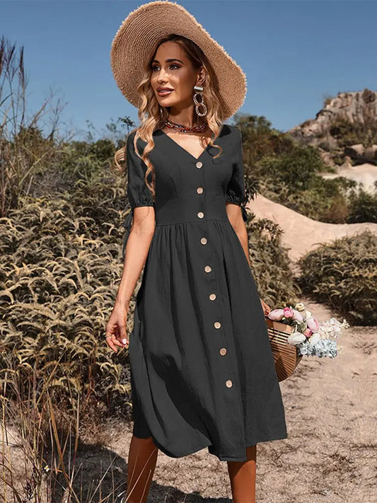 Sommerkleid Damen Regular Fit V-Ausschnitt Freizeit