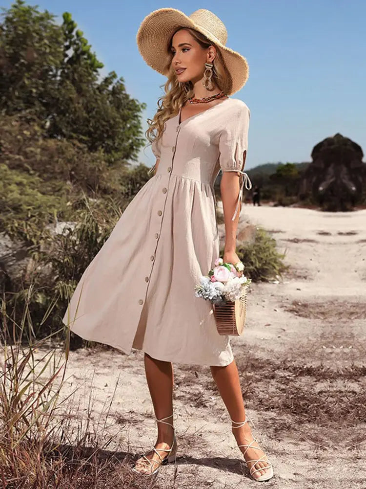 Sommerkleid Damen Regular Fit V-Ausschnitt Freizeit