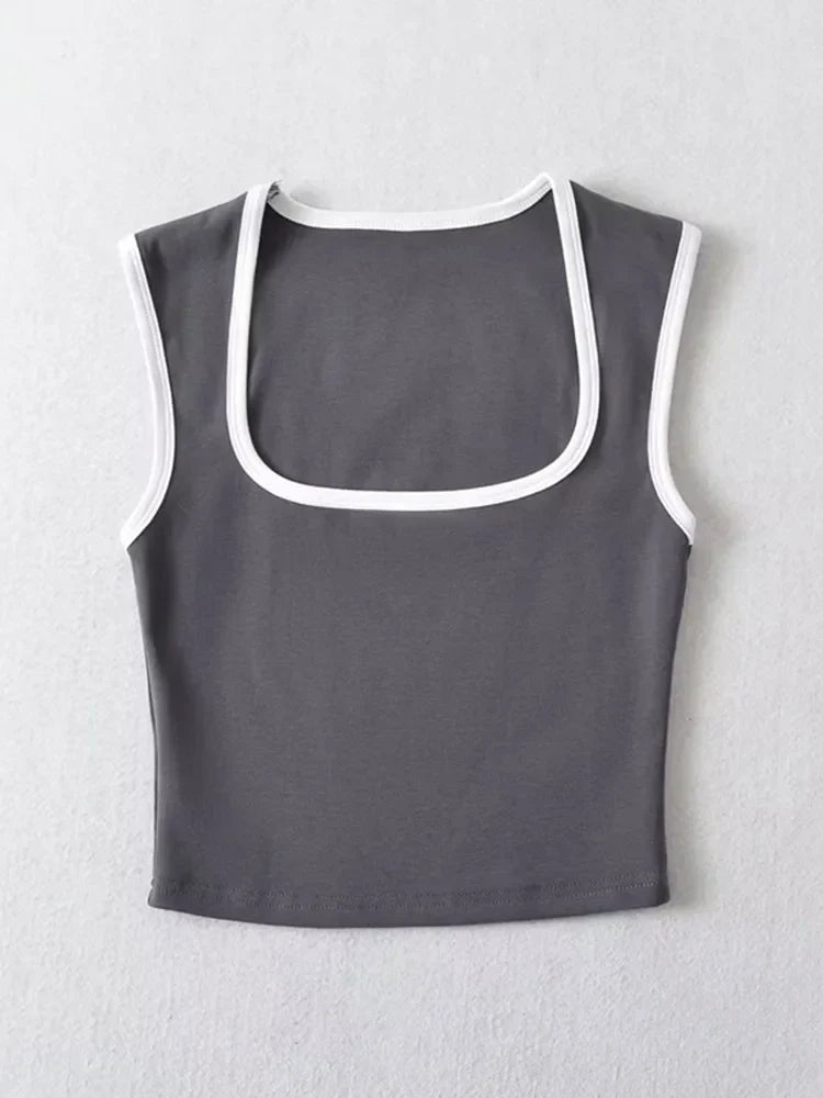 Crop Top Damen Slim Fit Casual Quadrat Ausschnitt