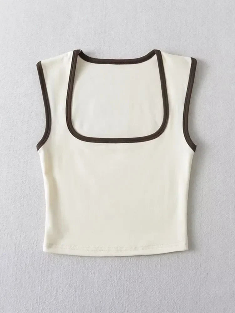 Crop Top Damen Slim Fit Casual Quadrat Ausschnitt