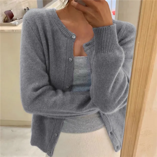 Strickcardigan Damen Relaxed Fit Casual Rundhalsausschnitt Knopfverschluss