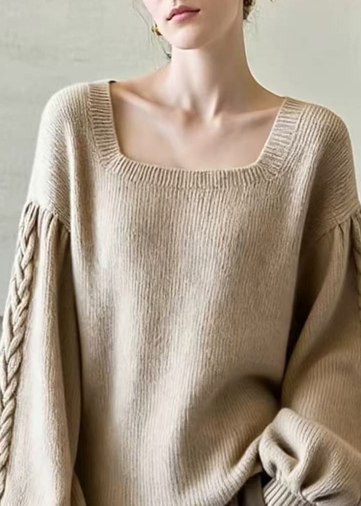 Damen Pullover Relaxed Fit Casual mit eckigem Ausschnitt und Laternenärmeln