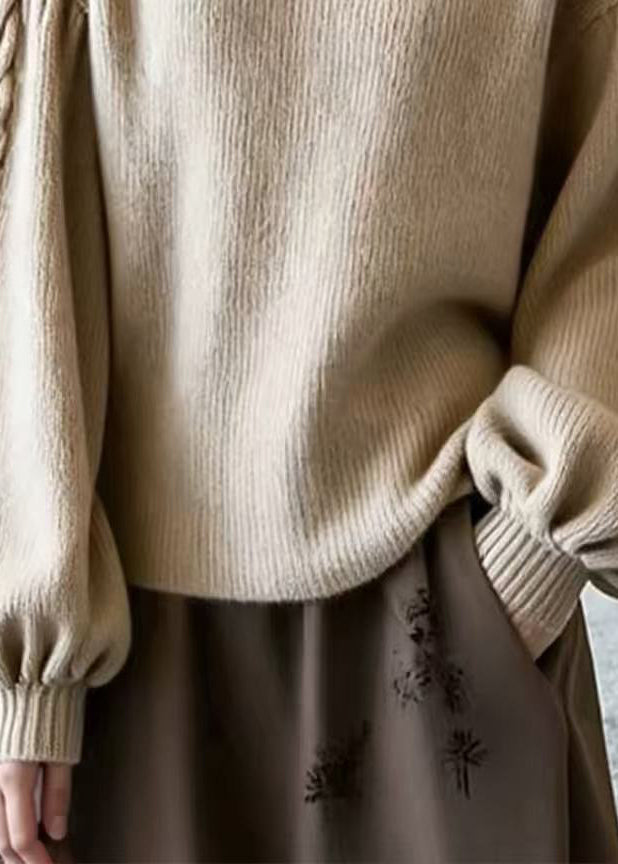 Damen Pullover Relaxed Fit Casual mit eckigem Ausschnitt und Laternenärmeln
