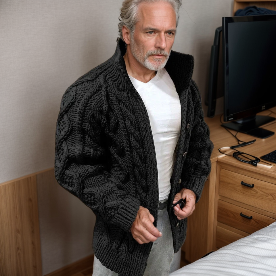 Cardigan épais en maille torsadée pour homme - Chaud et confortable