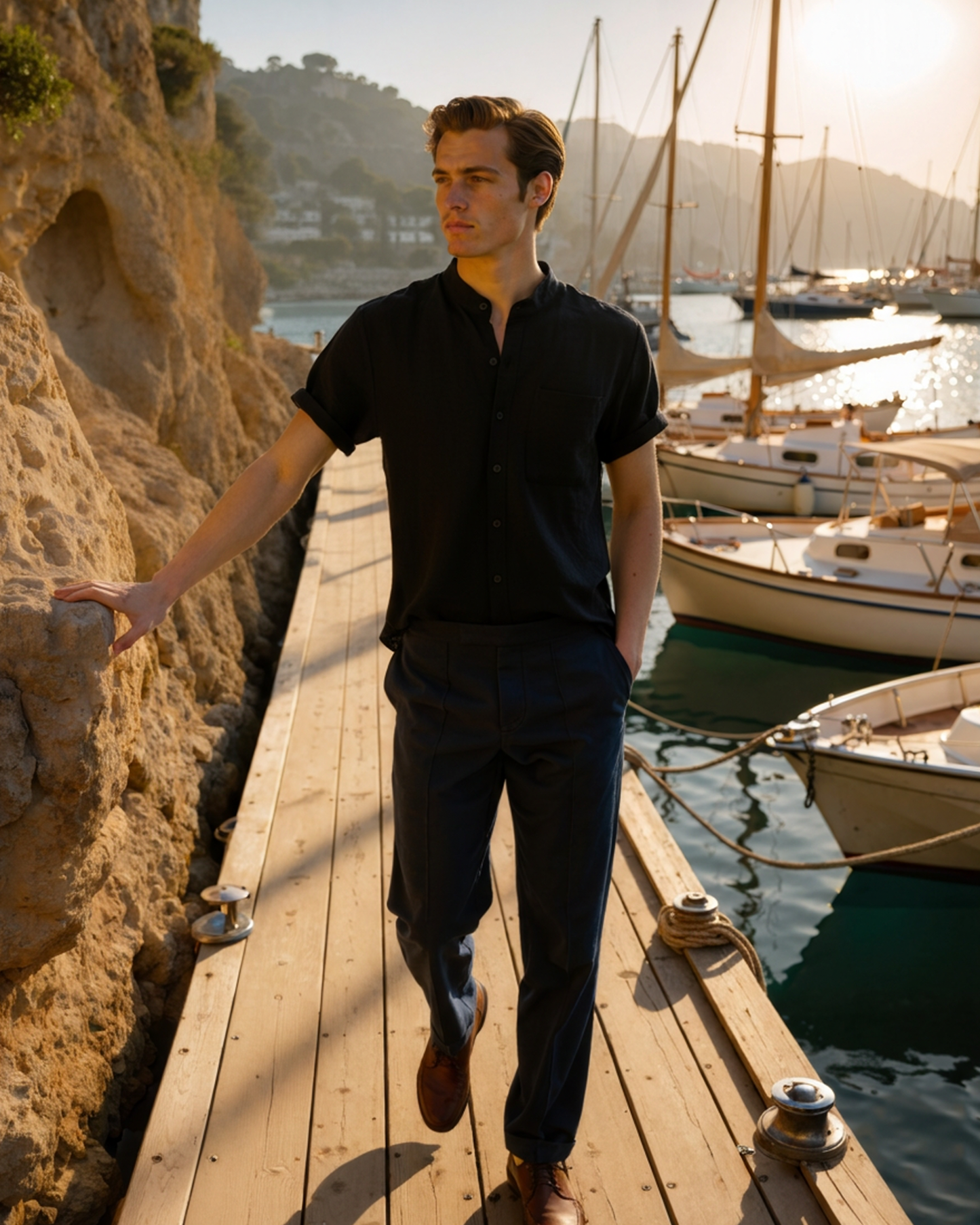 Hemd Kurzarm Herren Relaxed Fit Sommer Casual Mandarin-Kragen