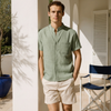 Hemd Kurzarm Herren Relaxed Fit Sommer Casual Mandarin-Kragen