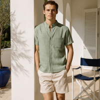 Hemd Kurzarm Herren Relaxed Fit Sommer Casual Mandarin-Kragen
