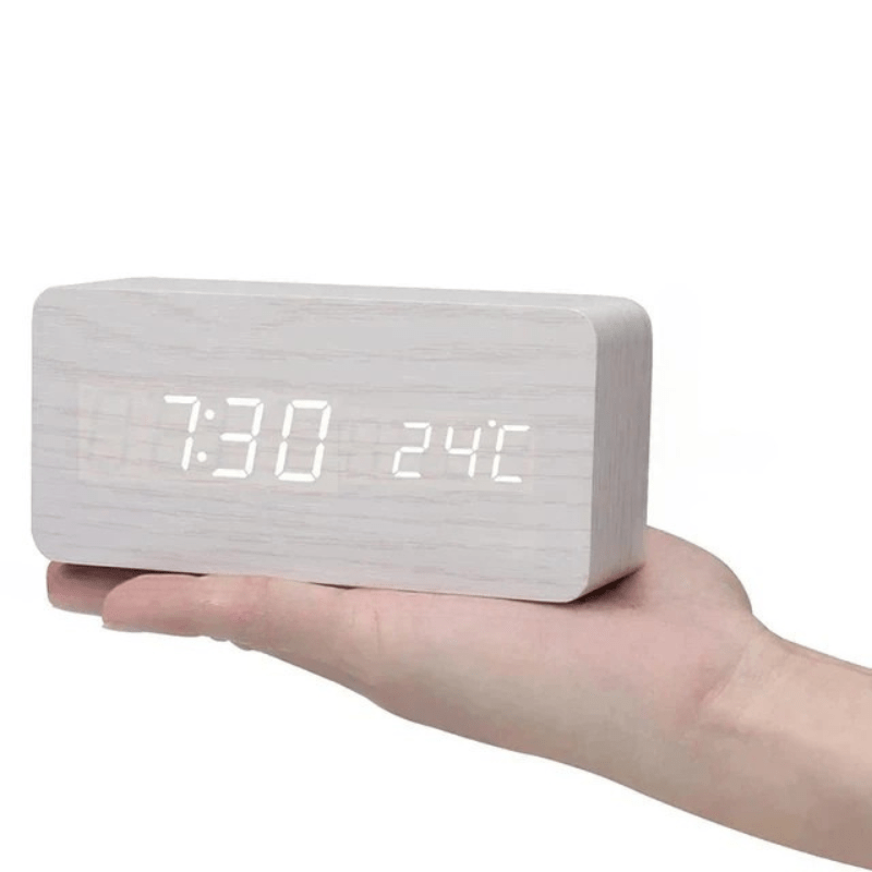 LED Nachttischlampe mit Holz & Uhr – Touch & Dimmbar | Tischlampe Schlafzimmer Modern