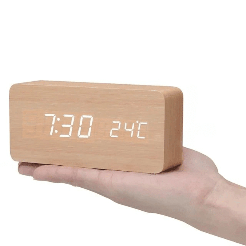 LED Nachttischlampe mit Holz & Uhr – Touch & Dimmbar | Tischlampe Schlafzimmer Modern