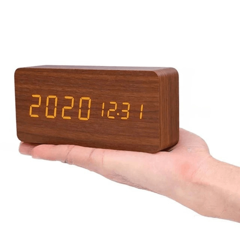 LED Nachttischlampe mit Holz & Uhr – Touch & Dimmbar | Tischlampe Schlafzimmer Modern