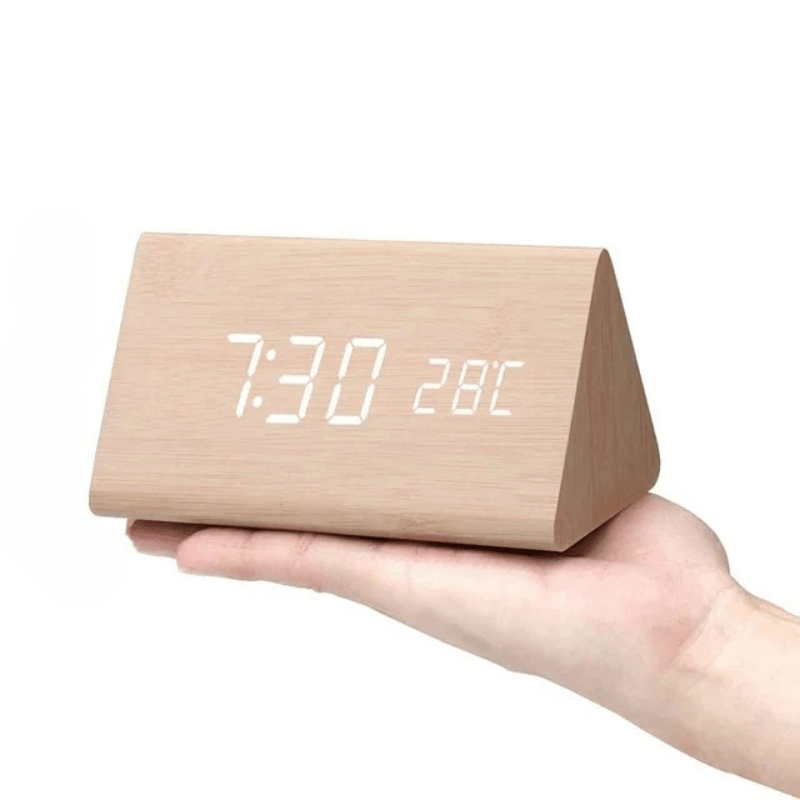 LED Nachttischlampe mit Holz & Uhr – Touch & Dimmbar | Tischlampe Schlafzimmer Modern