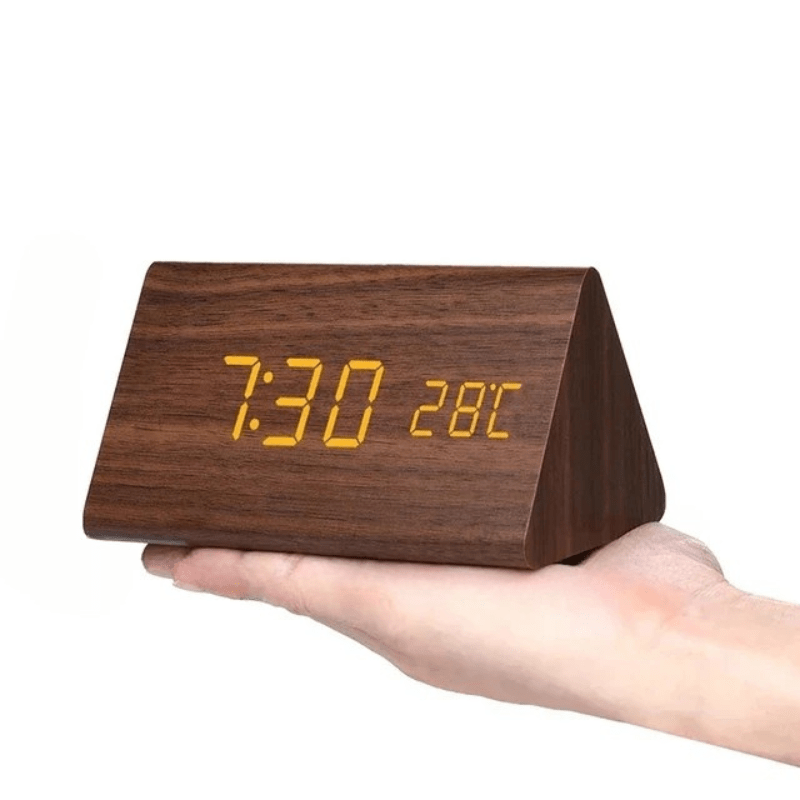 LED Nachttischlampe mit Holz & Uhr – Touch & Dimmbar | Tischlampe Schlafzimmer Modern