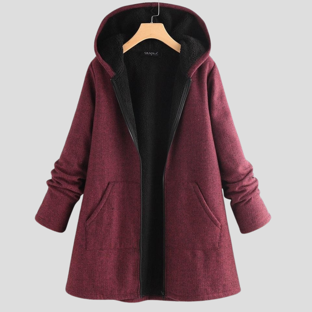 Kapuzenfleece Mantel Damen Relaxed Fit Winter Warm & Bequem