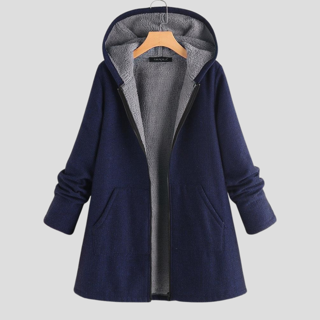 Kapuzenfleece Mantel Damen Relaxed Fit Winter Warm & Bequem