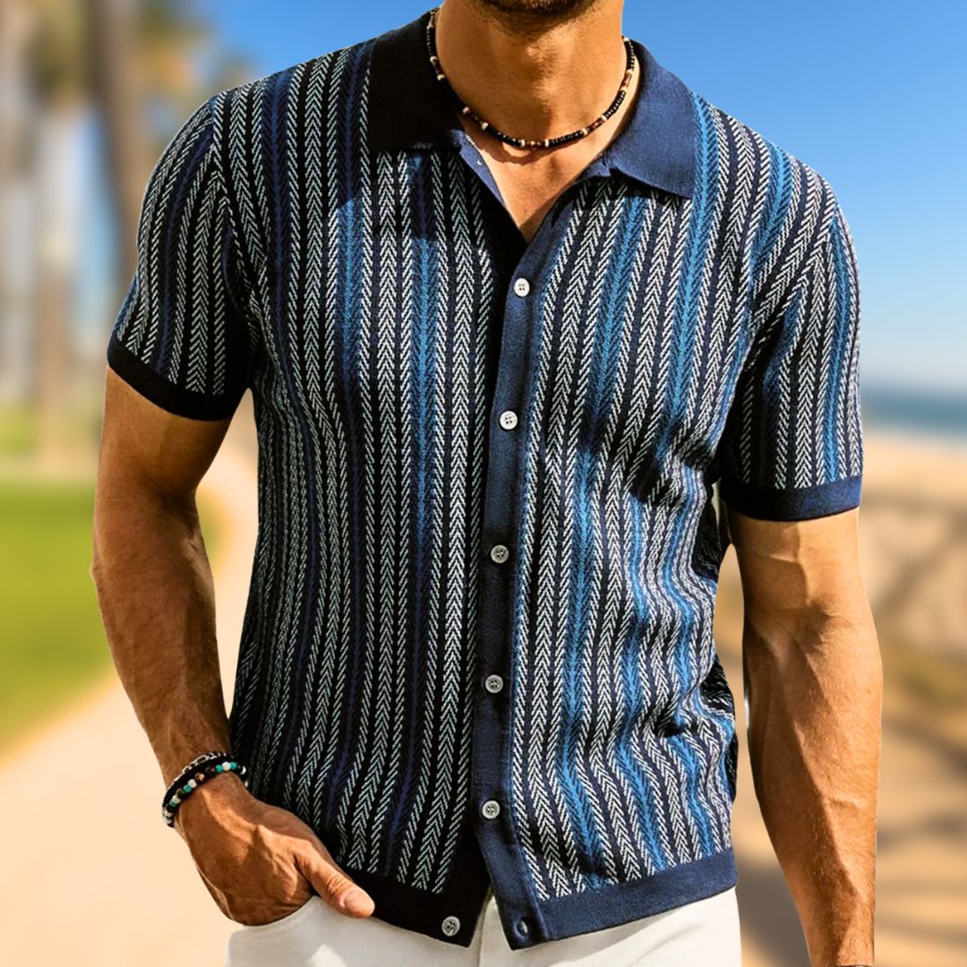 Julian Herren Poloshirt mit Knopfleiste im Chevron-Design – Atmungsaktiv