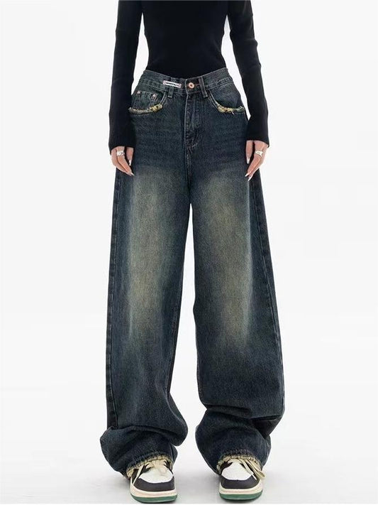 Vintage Boyfriend Jeans | Dunkel Gewaschene Baggy Jeans mit Verstellbarer Taille | Stylische Retro-Jeans für Bequemen Tragekomfort 0
