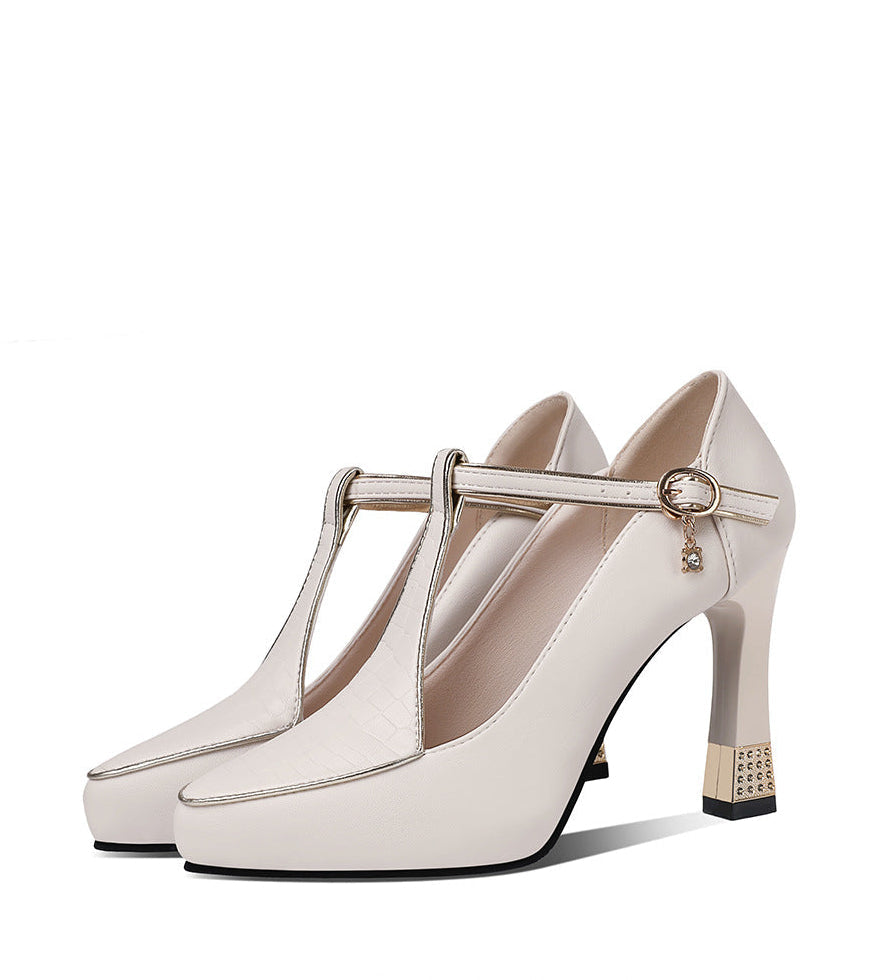 Viva Pumps Schuhe | T-Steg-Plateau, Hoher Blockabsatz, Komfortabel 5