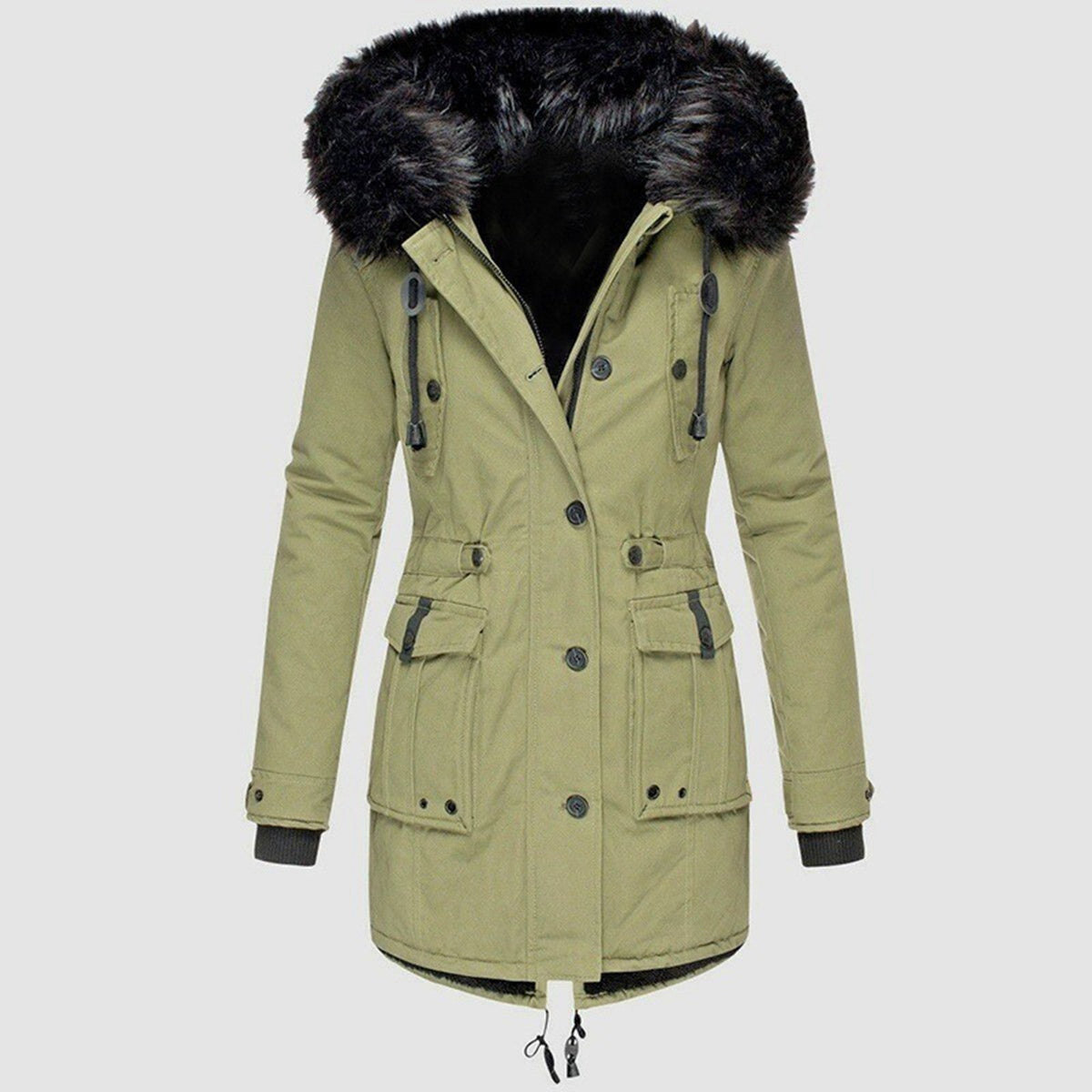 Parka Damen Mit Kapuze Knöpfen Und Taschen Freizeit & Übergangszeit