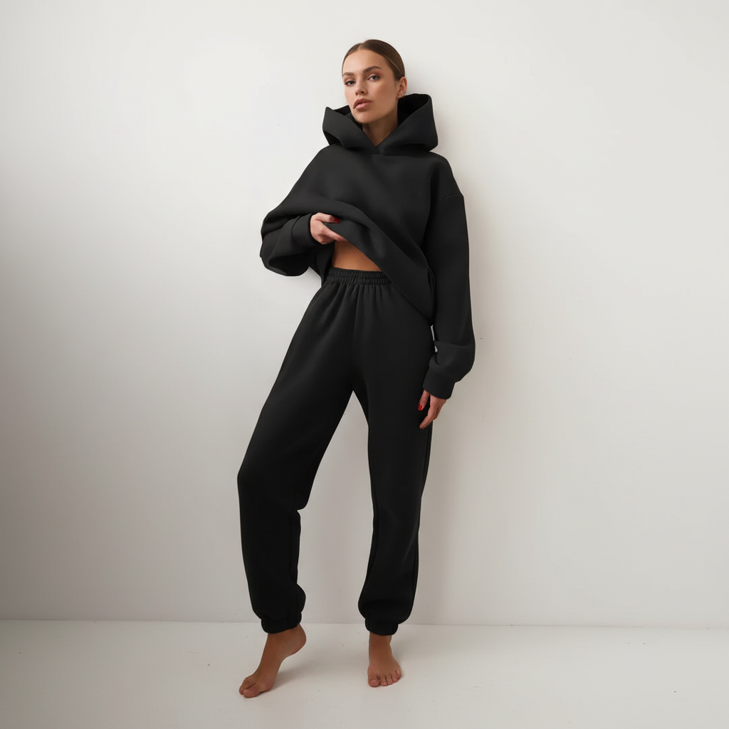 Freizeitset Damen Locker Warm Winter Thermo Hoodie & Jogginghose