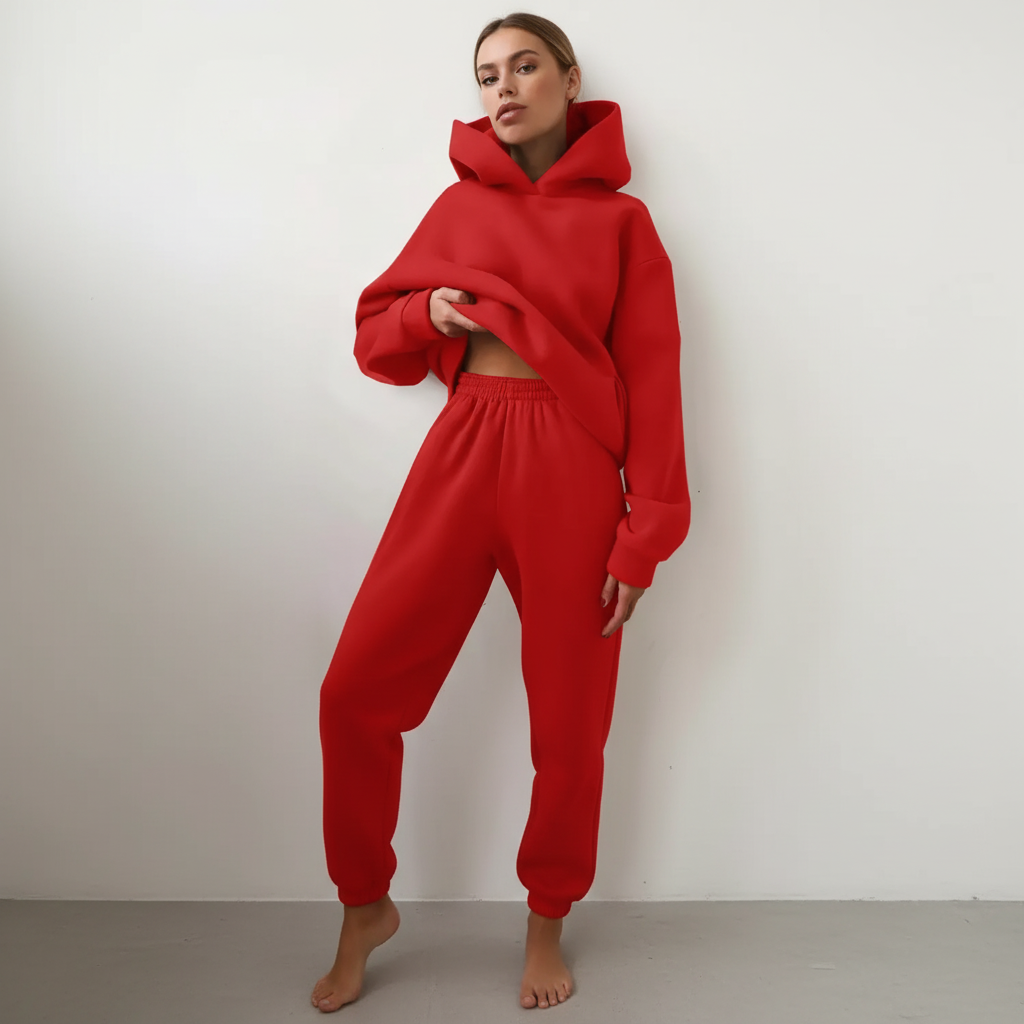 Freizeitset Damen Locker Warm Winter Thermo Hoodie & Jogginghose
