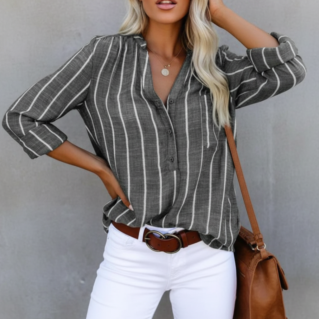 Sommerhemd Damen Relaxed Fit Casual V-Ausschnitt