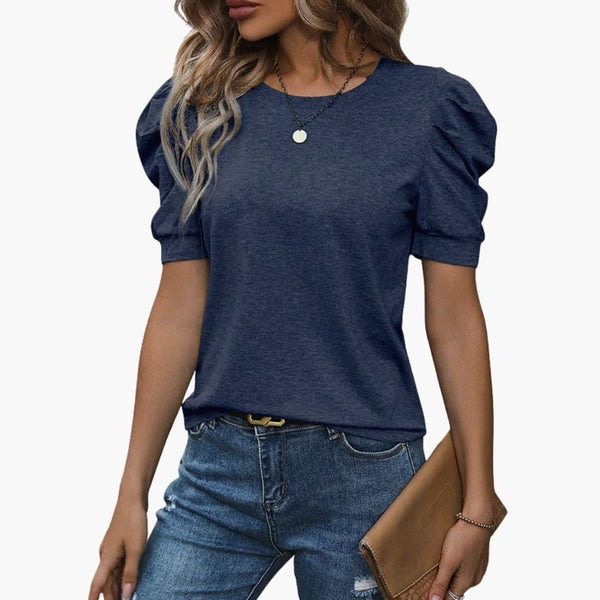 Damen T-Shirt Regular Fit mit Rundhalsausschnitt und Puffärmeln Freizeit