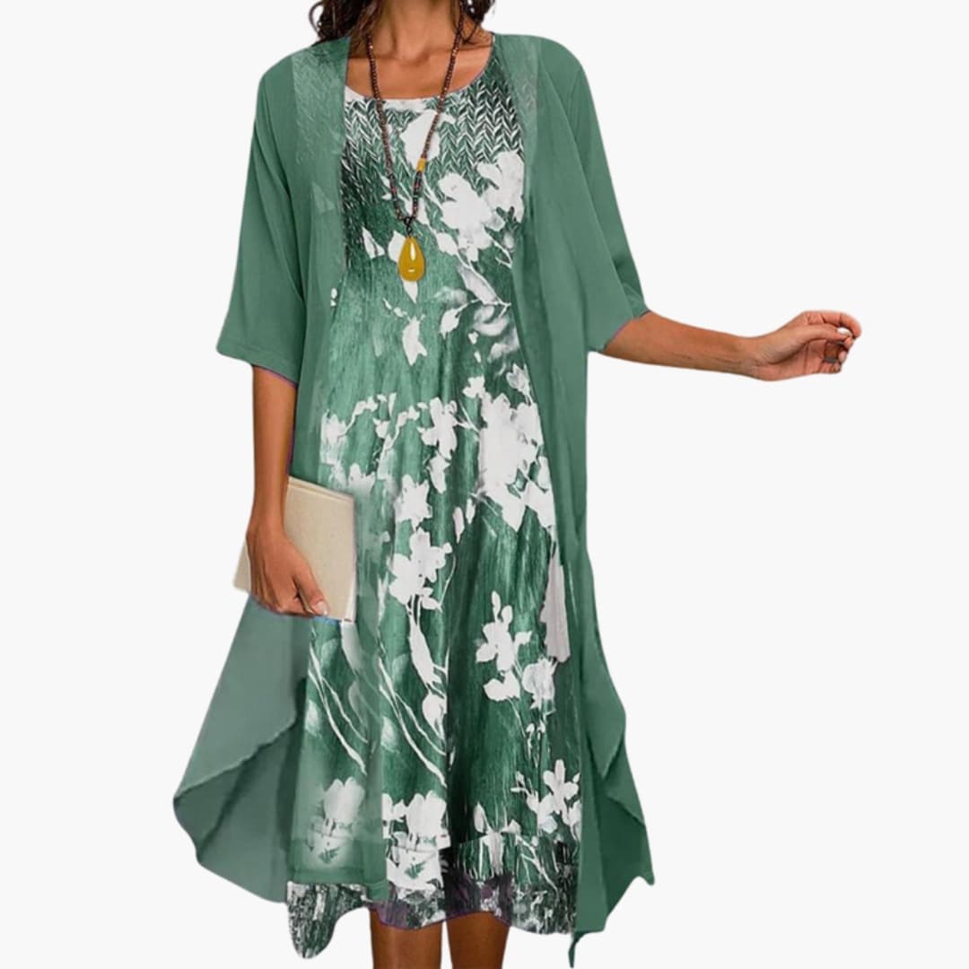 Damen Floral Maxikleid mit Cardigan Lässig Freizeit