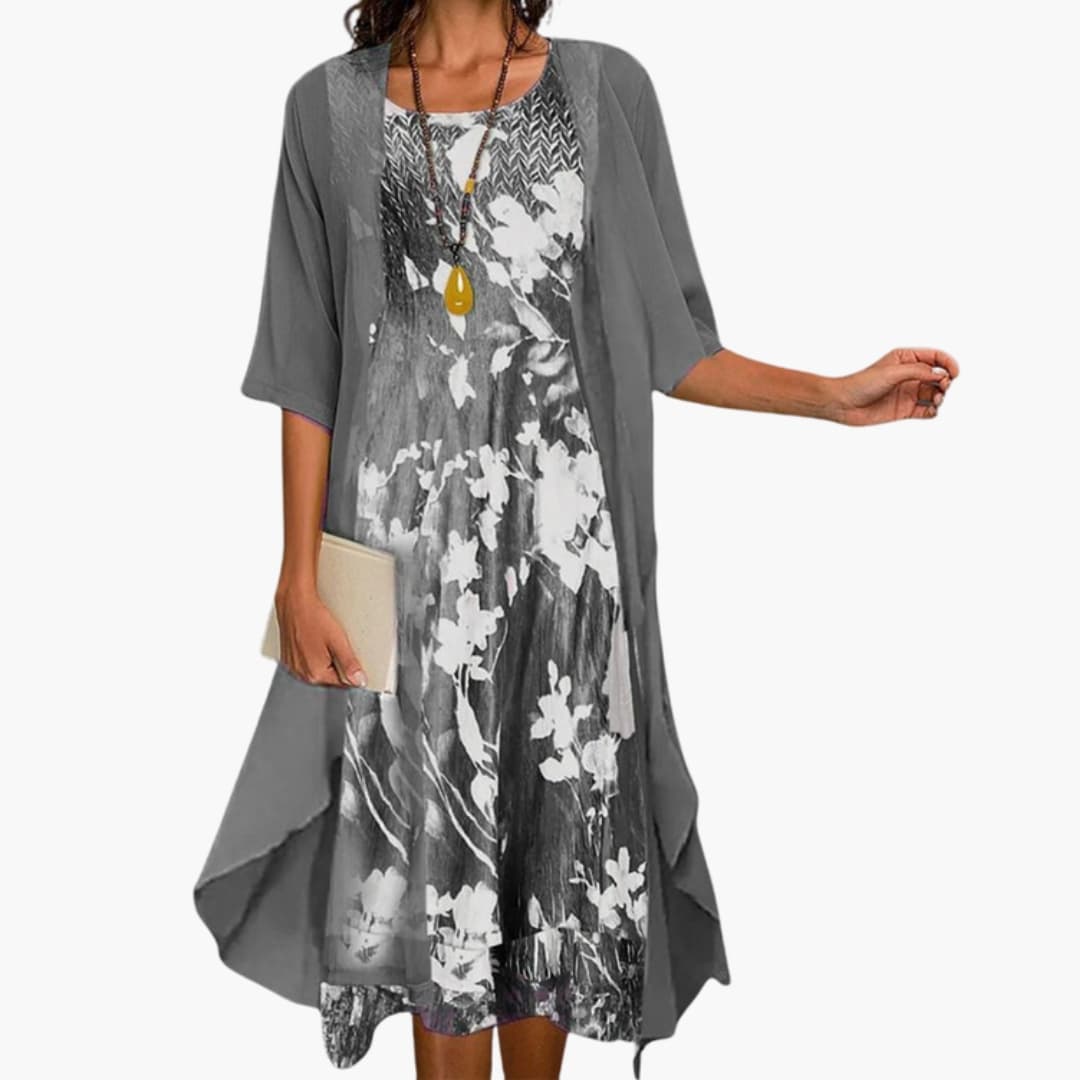 Damen Floral Maxikleid mit Cardigan Lässig Freizeit