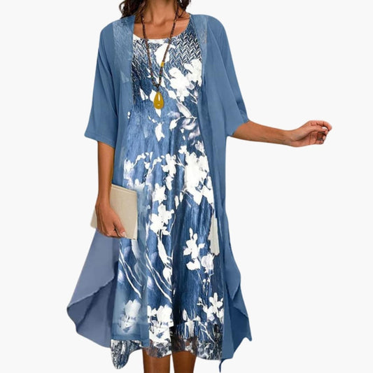 Damen Floral Maxikleid mit Cardigan Lässig Freizeit