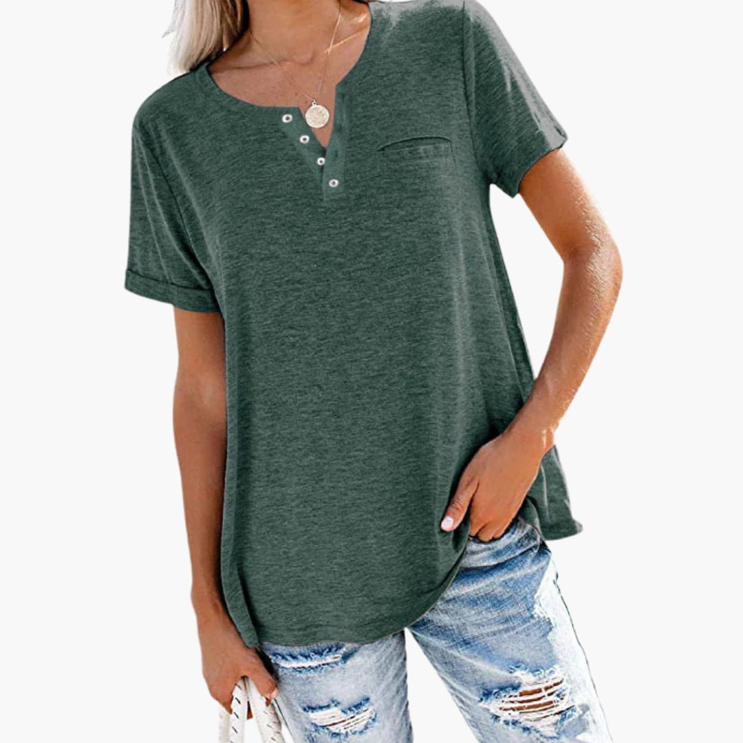 Damen T-Shirt Relaxed Fit Freizeit mit Knopfdetails