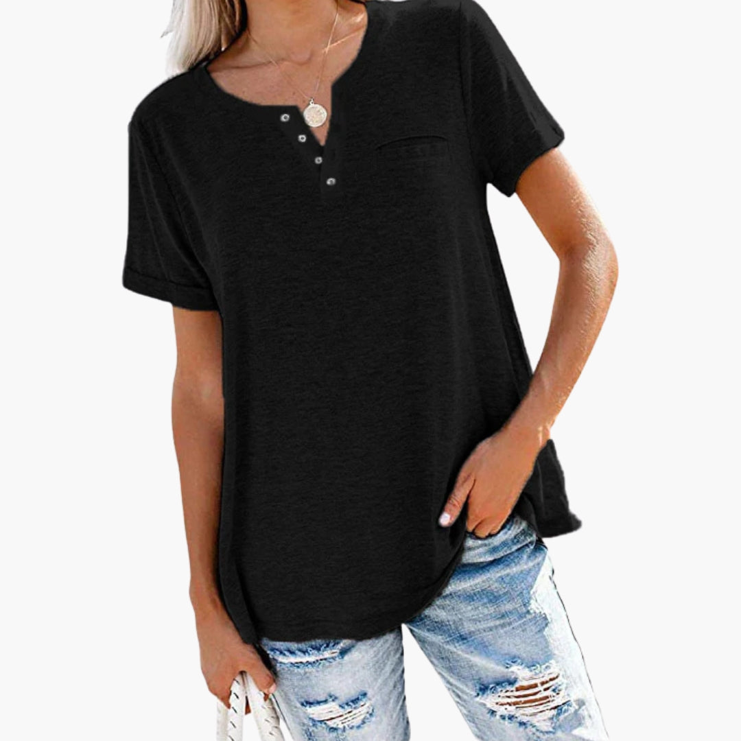 Damen T-Shirt Relaxed Fit Freizeit mit Knopfdetails