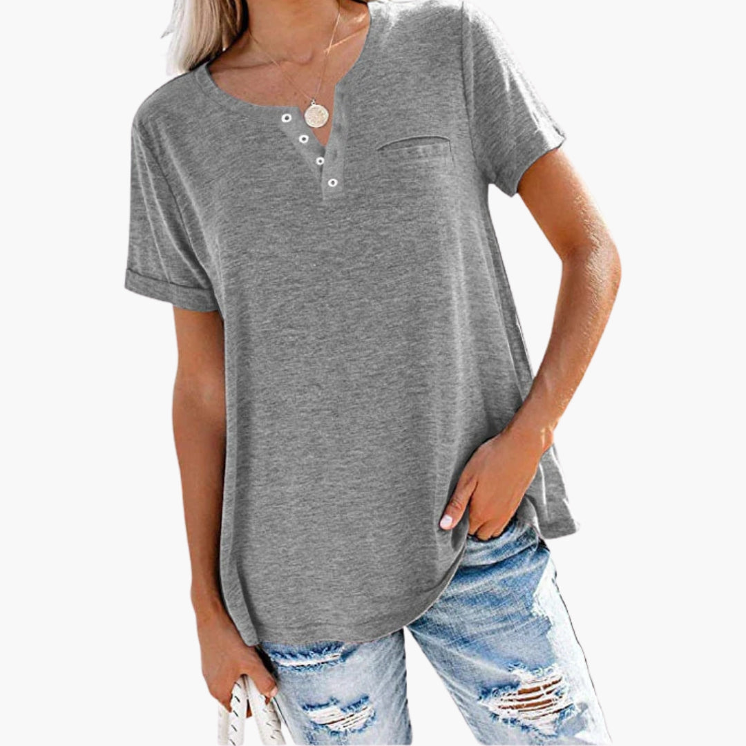 Damen T-Shirt Relaxed Fit Freizeit mit Knopfdetails
